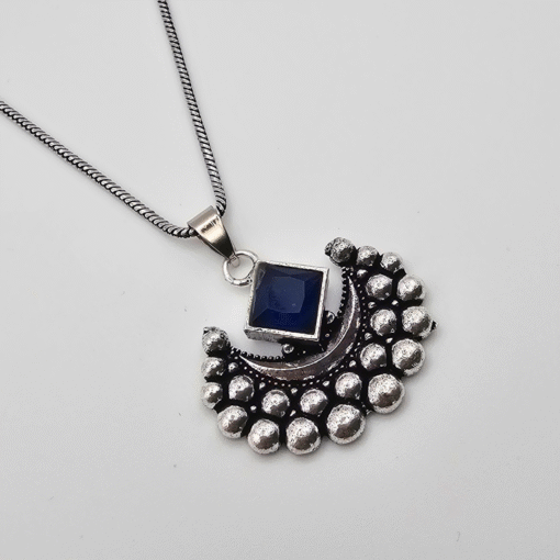 Oxidized Silver Crescent Moon Necklace Set