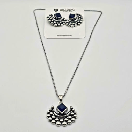 Oxidized Silver Crescent Moon Necklace Set
