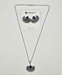 Oxidized Silver Crescent Moon Necklace Set