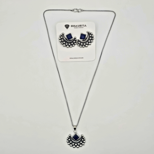 Oxidized Silver Crescent Moon Necklace Set