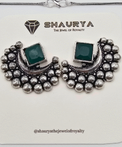 Oxidized Silver Crescent Moon Necklace Set