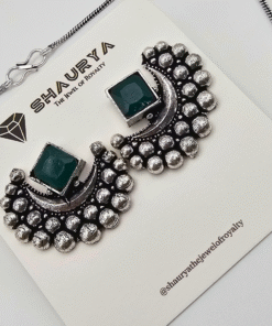 Oxidized Silver Crescent Moon Necklace Set