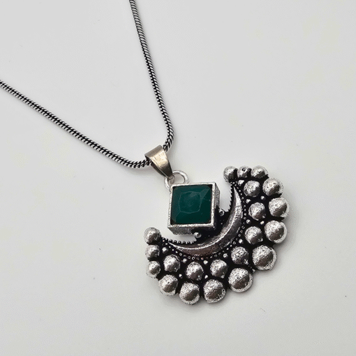 Oxidized Silver Crescent Moon Necklace Set