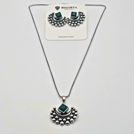 Oxidized Silver Crescent Moon Necklace Set