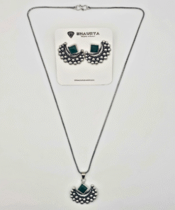 Oxidized Silver Crescent Moon Necklace Set