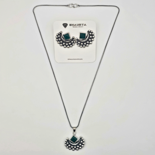 Oxidized Silver Crescent Moon Necklace Set