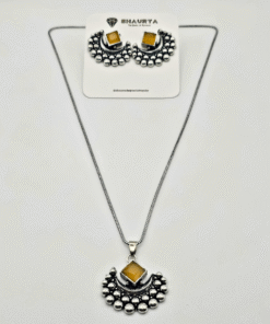 Oxidized Silver Crescent Moon Necklace Set