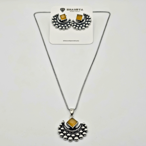 Oxidized Silver Crescent Moon Necklace Set