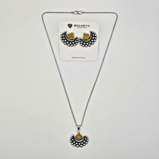 Oxidized Silver Crescent Moon Necklace Set