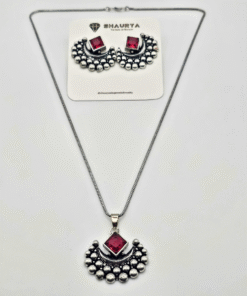 Oxidized Silver Crescent Moon Necklace Set