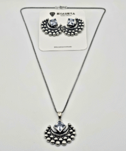 Oxidized Silver Crescent Moon Necklace Set