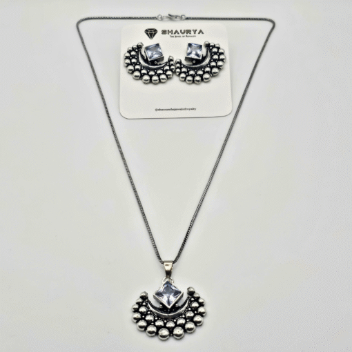 Oxidized Silver Crescent Moon Necklace Set
