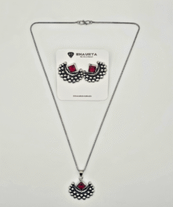 Oxidized Silver Crescent Moon Necklace Set