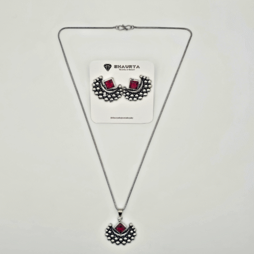 Oxidized Silver Crescent Moon Necklace Set