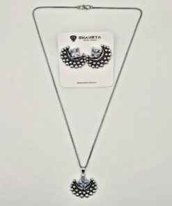 Oxidized Silver Crescent Moon Necklace Set