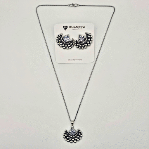 Oxidized Silver Crescent Moon Necklace Set
