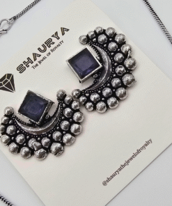 Oxidized Silver Crescent Moon Necklace Set