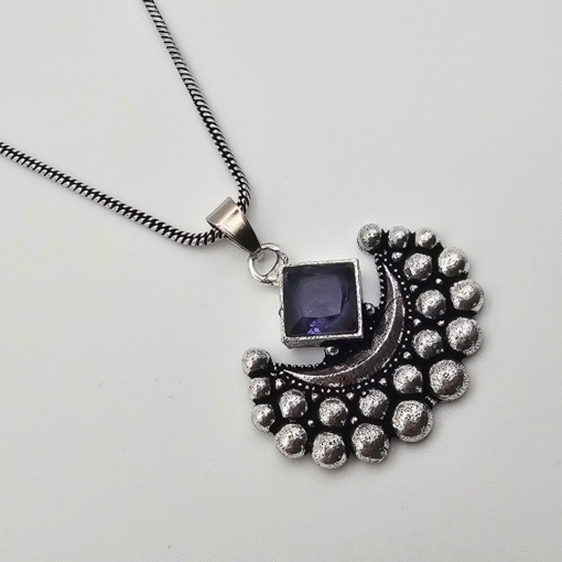 Oxidized Silver Crescent Moon Necklace Set