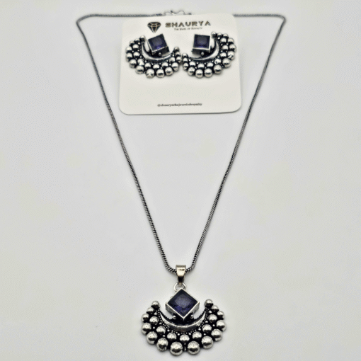 Oxidized Silver Crescent Moon Necklace Set
