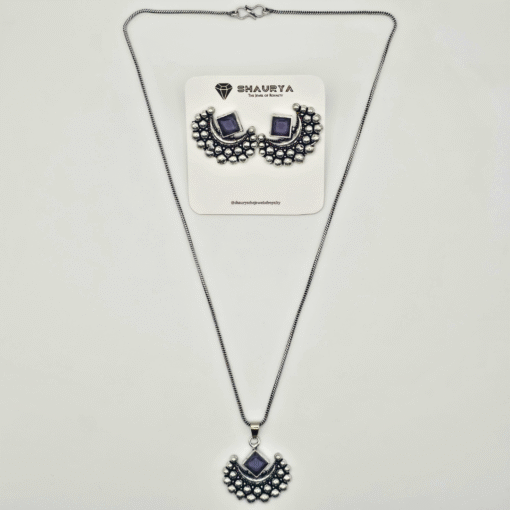 Oxidized Silver Crescent Moon Necklace Set