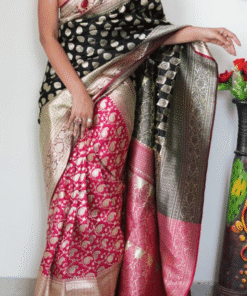 black red jacquard silk ready to wear saree