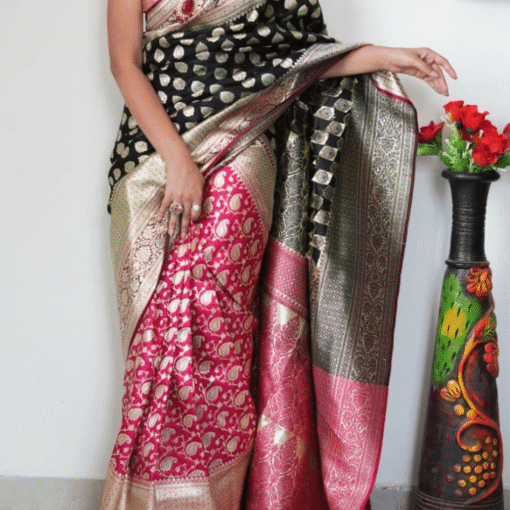 black red jacquard silk ready to wear saree