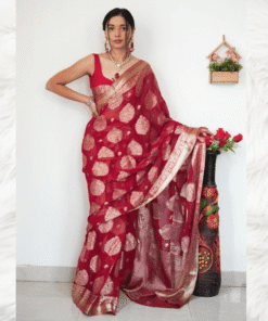 red jacquard silk ready to wear saree
