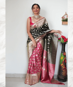 black red jacquard silk ready to wear saree
