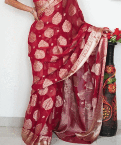 red jacquard silk ready to wear saree