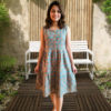 Blue paisley sleeveless midi dress