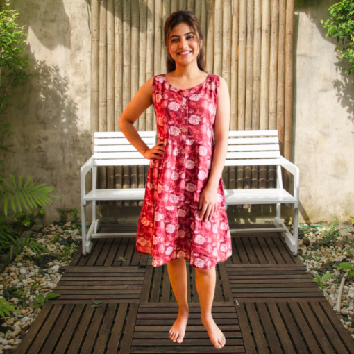 Red floral sleeveless midi dress