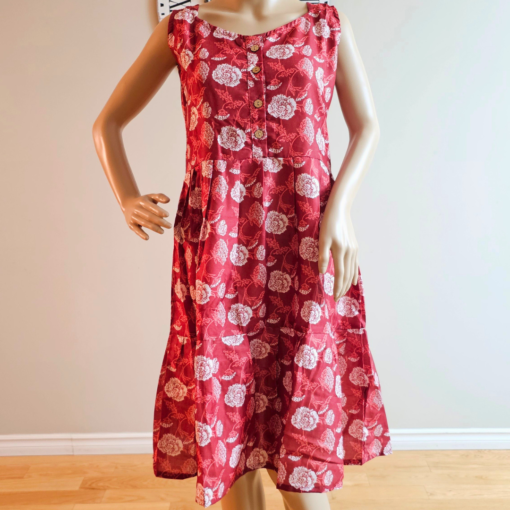 Red floral sleeveless midi dress