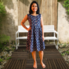 Navy leaf print midi dress