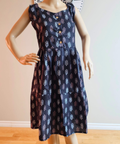 Navy leaf print midi dress