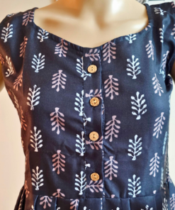 Navy leaf print midi dress