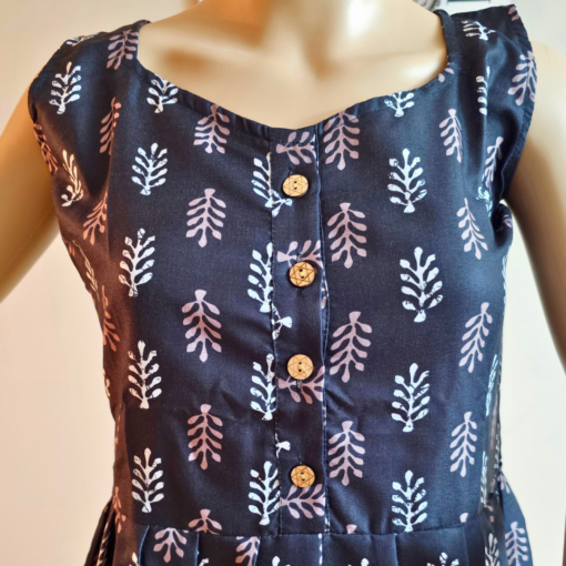 Navy leaf print midi dress