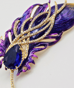 multicolored peacock feather brooch