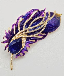 multicolored peacock feather brooch
