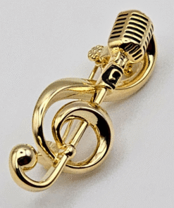 golden microphone brooch pin