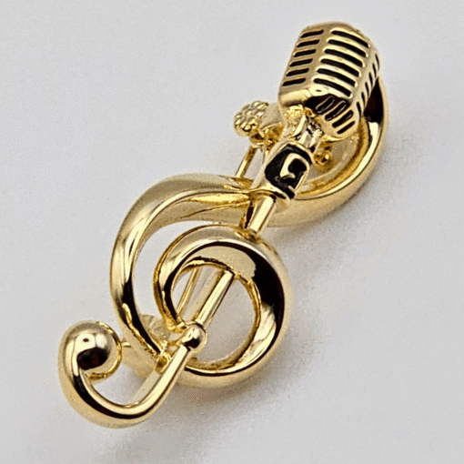golden microphone brooch pin
