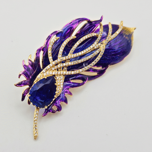 multicolored peacock feather brooch