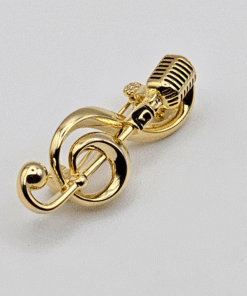 golden microphone brooch pin